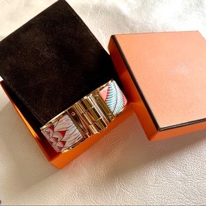 Authentic Hermes Pink Gold Enamel Bangle Size L